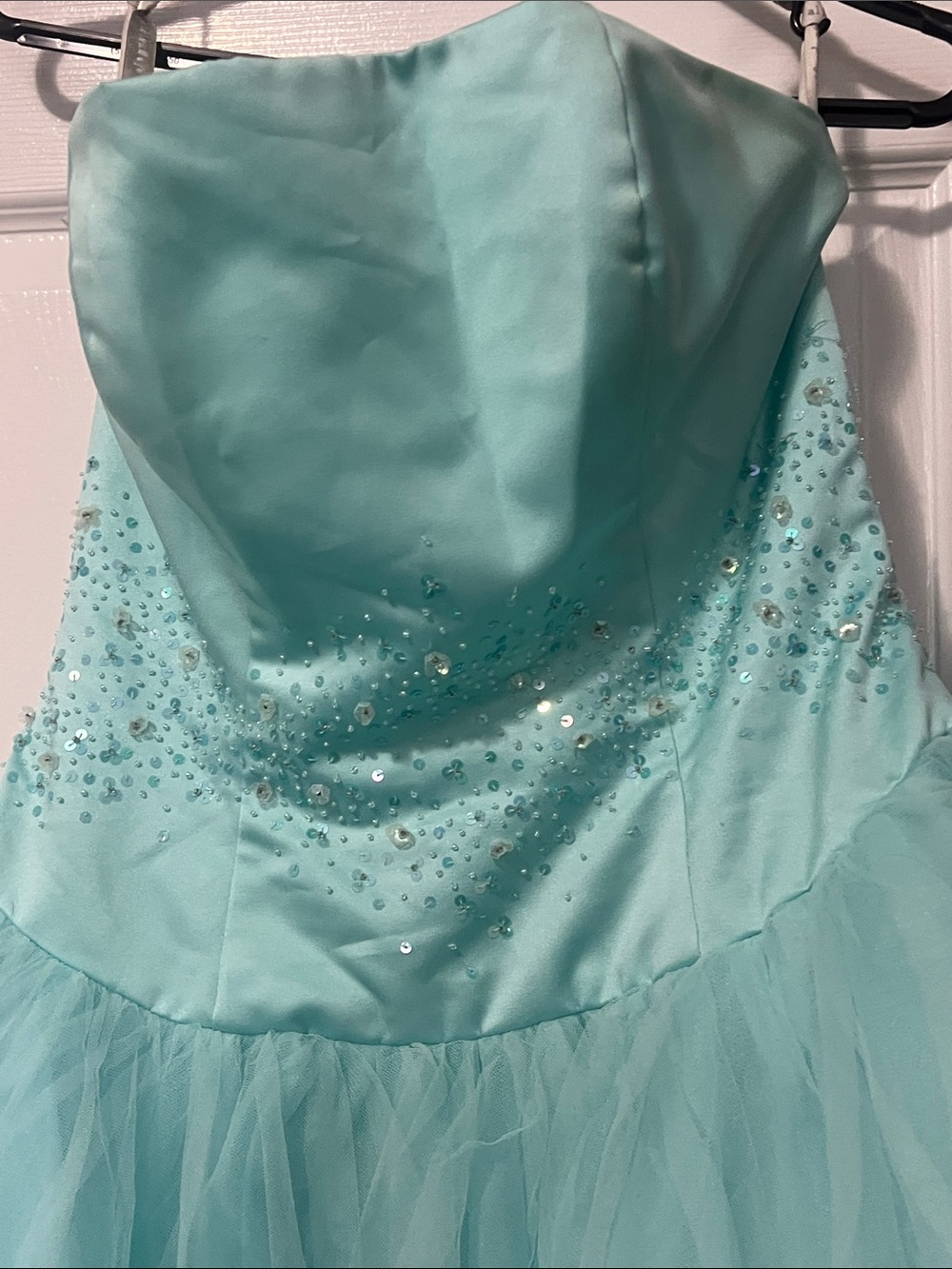 Aqua Tulle Ball Gown Prom Dress - Picture 6 of 7